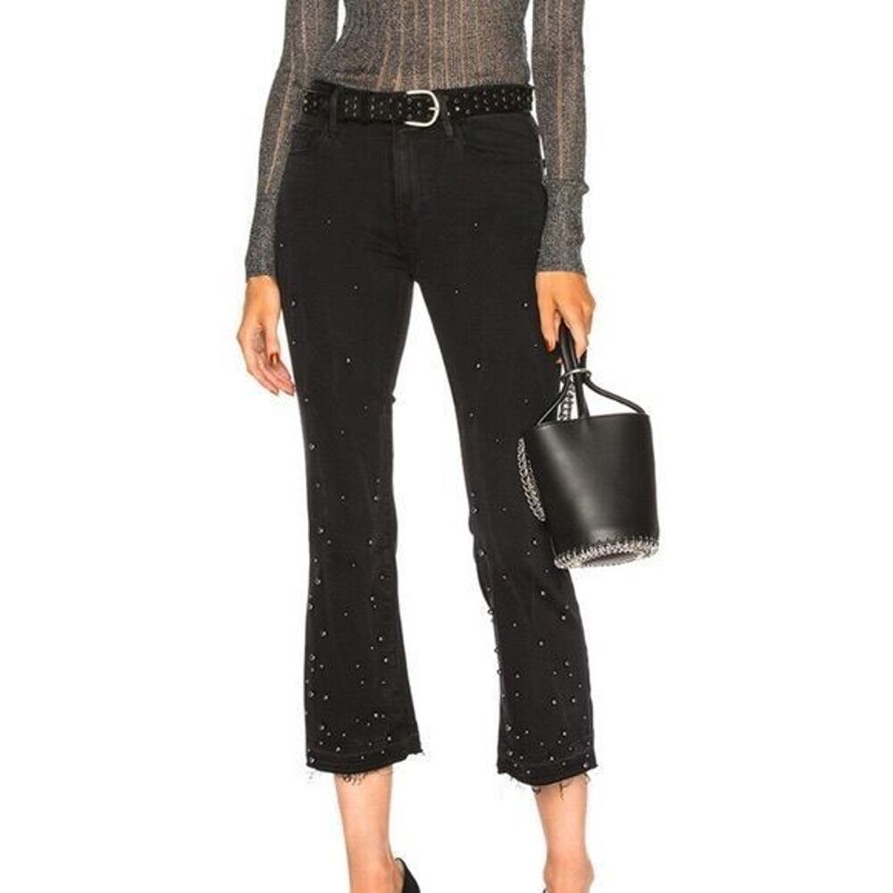 FRAME Le Crop Mini Boot Pearl Embellished Black Jeans Size 30 High Rise